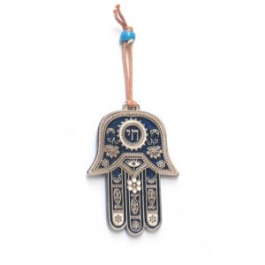 Hamsa Wall Decoration with Chai and Good Luck Symbols - Blue