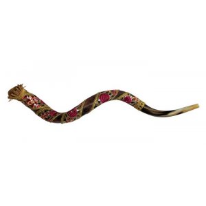 Yemenite Decorated Shofar - Red Flower Design