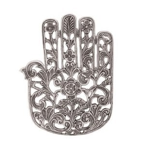 Yair Emanuel Hamsa Trivet with Floral Decoration - Silver