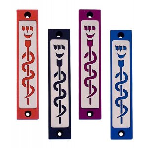 Agayof Mezuzah Case with Healing Snake Image, Dark Colors - 4 Inches Height