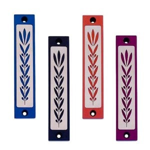 Agayof Mezuzah Case with Wheat Image in Dark Colors - 4 Inches