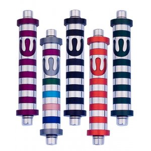 Agayof Cylinder Mezuzah Case with Bands and Curving Shin, Dark Colors - 4 Inches