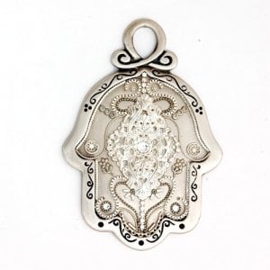 Shades of Silver Wall Hamsa by Ester Shahaf