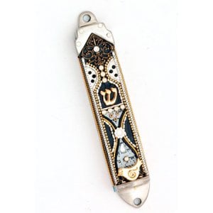 Black and Silver Color Mezuzah Case by Ester Shahaf