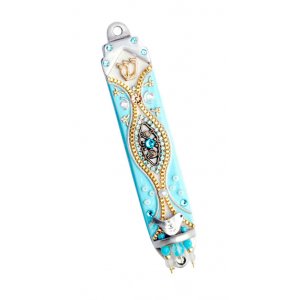 Pewter Mezuzah Light Blue by Ester Shahaf