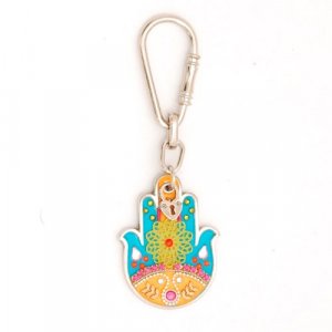 Turquoise Flower Hamsa Keychain by Ester Shahaf