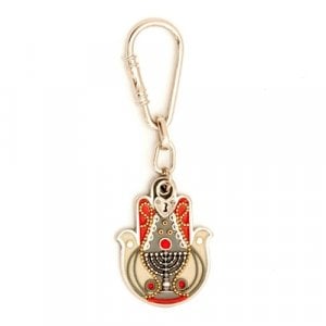 Menorah Design Pewter Hamsa Keychain by Ester Shahaf