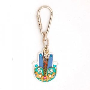 Colorful Flower Hamsa Keychain by Ester Shahaf