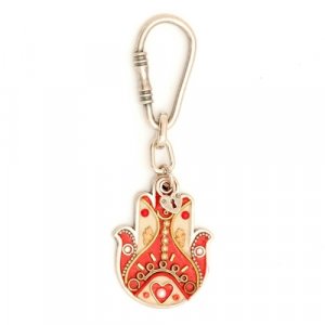 Red-Beige Hamsa Key Chain by Ester Shahaf