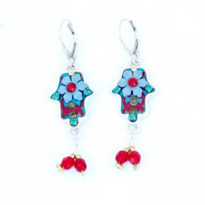 Blue-Red Hamsa Earrings by Ester Shahaf