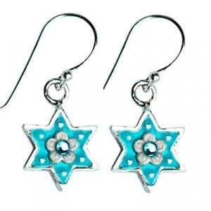 Blue-Silver Star of David Earrings by Ester Shahaf