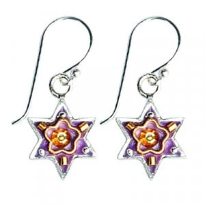 Silver Star of David Earrings in Purple by Ester Shahaf
