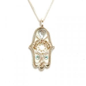 Silver Hamsa Pendant and Chain by Ester Shahaf