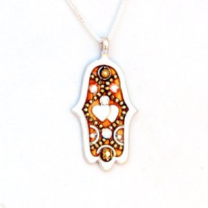 Autumn Heart Hamsa Necklace by Ester Shahaf