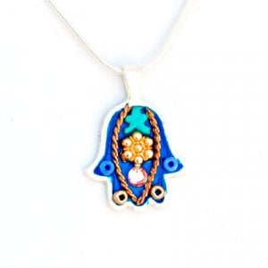 Blue-Gold Hamsa Necklace by Ester Shahaf