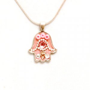 Pink Mini Hamsa Necklace by Ester Shahaf