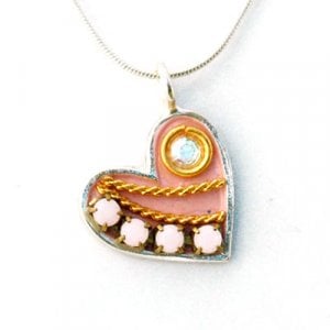 Pink Heart Necklace in Silver by Ester Shahaf