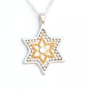 Silver-Gold Star of David Necklace by Ester Shahaf