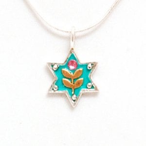 Flower Design Silver Star of David Necklace by Ester Shahaf