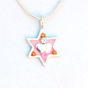 Pink Heart Star of David Necklace by Ester Shahaf