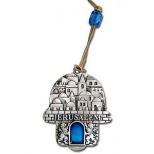 Jerusalem Hamsa with Blue Stone