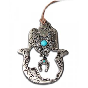 Turqoise stone Hamsa with Horseshoe