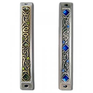 Art Nouveau Mezuzah Case with Stones 1 in stock