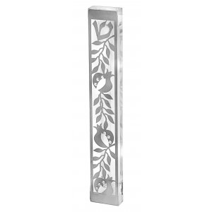Dorit Judaica Large Lucite Metal Mezuzah Case Flowers - Crystals