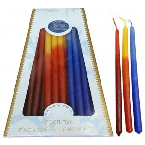 Handmade Safed Dripless Hanukkah Candles - Light Blue and Fire Colors