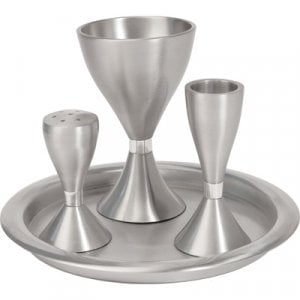 Yair Emanuel Contemporary Anodized Aluminum 4-Piece Havdalah Set - Silver