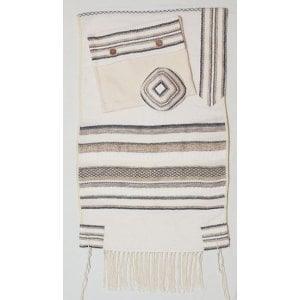 Weaving Creation Hand Woven White Tallit Malchut - Royalty