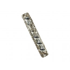 Metal Mezuzah Case with Ornate Design and Jerusalem Images Frame