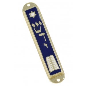 24K Gold Plated Mezuzah Case - Ten Commandments and Star of David