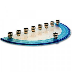 Itay Mager  Fused Glass Blue and White Bubble Menorah