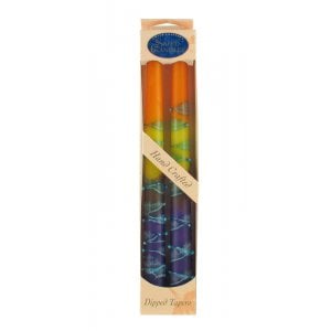 Pair of Galilee Handcrafted Decorative Taper Candles - Purple, Yellow and Orange