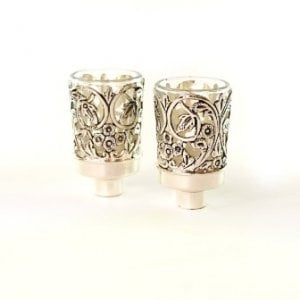 Two Silver Plated Candlestick Inserts, Floral Design - Comes with Glass Holders