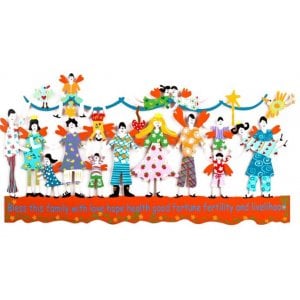 Tzuki Art Hand Painted Wall Sculpture with Bless this Family in English - Orange