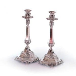 Silver Plated Stem Candlesticks, Ornate Design - 11" Height