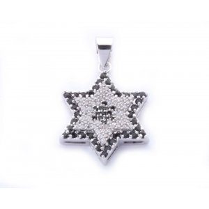 Gold Filled Star of David Pendant - Black-White Zircon