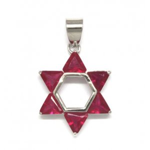 Rhodium Red Stone Pendant - Star of David