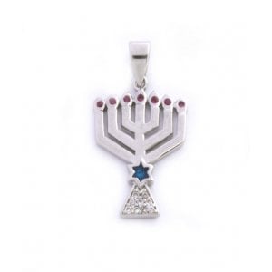 Gold Filled Silver Color Menorah Pendant with Zircons