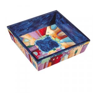 Yair Emanuel Hand Painted Wood Matzah Tray  Jerusalem Night Views