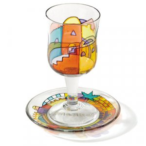 Old City Painted Wineglass and Saucer