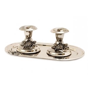 Small Silver Plated Candlesticks with Tray