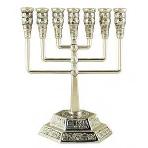 Square Seven Branch Jerusalem Temple Menorah in Silver Color