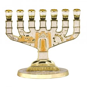 Lively Ivory Enamel Jerusalem Seven Branch Menorah