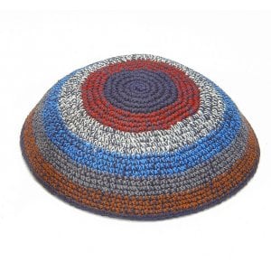 Knitted Kippah in Shades of Brown, Blue and Red