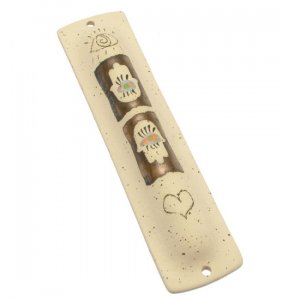 Ceramic Hamsa Mezuzah Case by Michal ben Yosef