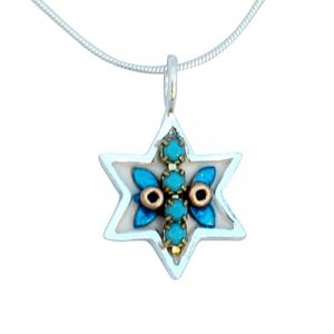 Silver Star of David Necklace - Flower by Ester Shahaf