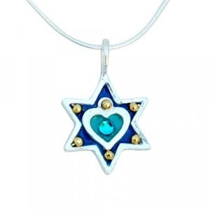 Silver Star of David Necklace - Heart by Ester Shahaf